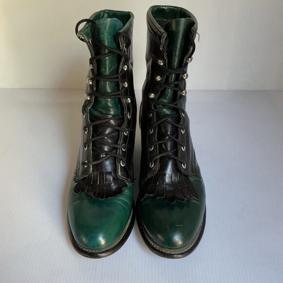 Vintage Laredo Leather Roper Boots • Black & Green • Lace-Up • Women’s 6.5M - Picture 7 of 10
